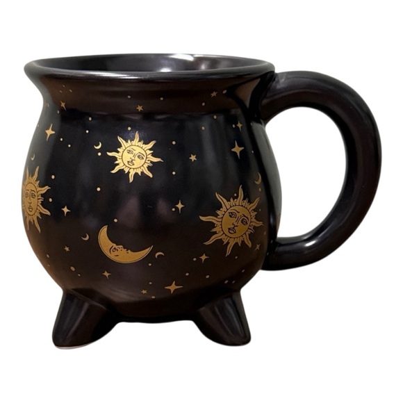 Stoneware Other - Celestial Black and Gold Sun and Moon Cauldron Mug